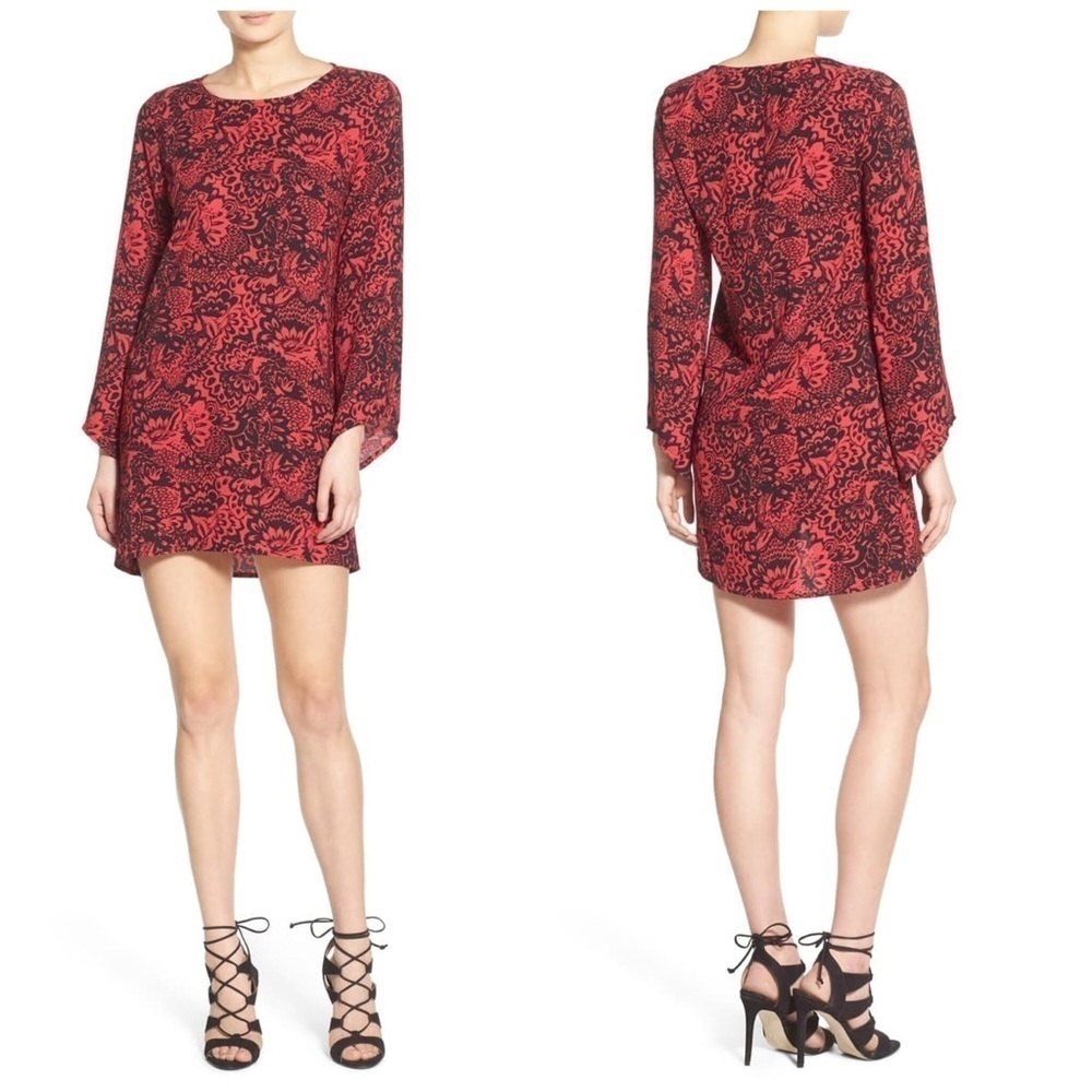 Leith Print Bell Sleeve Shift Dress High Low Small